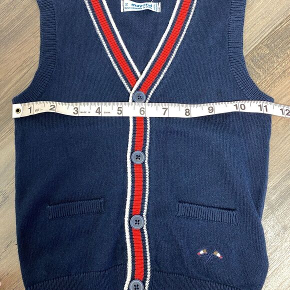 Mayoral Boys Wool Blend Navy Knit Button Sweater Vest Size 2 NWT Style 4320 - Picture 9 of 9